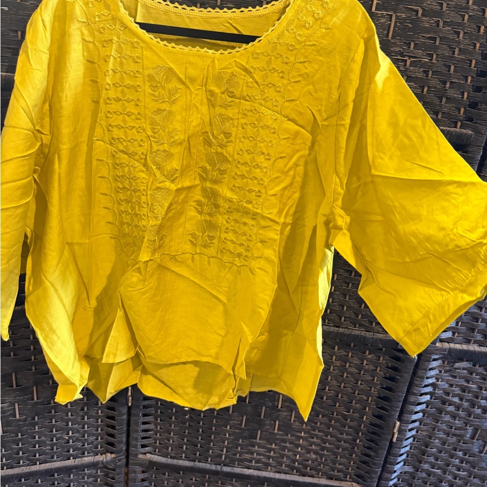 Yellow Embroidered Women's Top